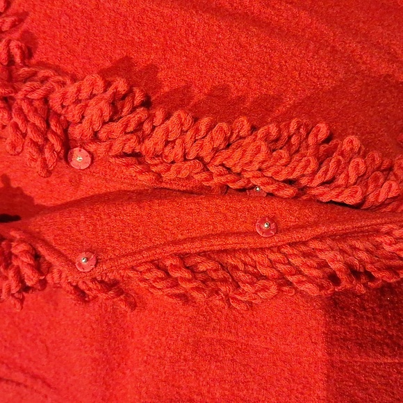 Talbots red / Cherry Red 100% wool Fringe Snap Up  jacket size M - Picture 5 of 6